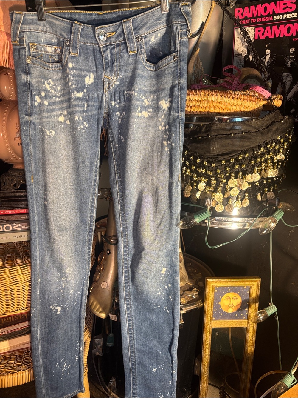 True Religion Blue Paint-Splatter Skinny Jeans